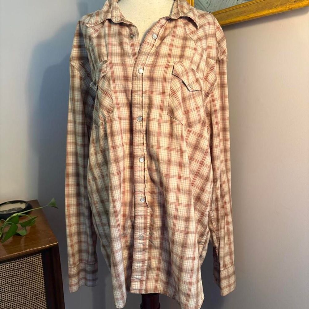 brown and beige fall palette plaid cotton pearl snap western shirt XL